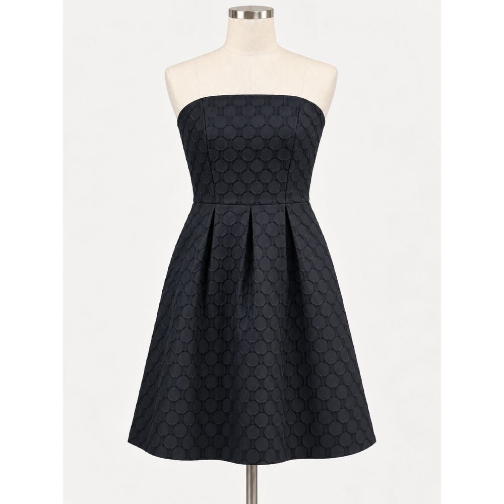 White House Black Market Black Polka Dot Strapless Fit & Flare Dress Size 8